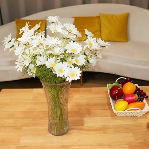 Artificial Flowers 8 Bundles 20” White Artificial Daisy Flowers UV Resistant Outdoor Fake Wildflowers with Stems Faux Greenery Shrubs Plants Arrangements for Home Garden Vase Decor
