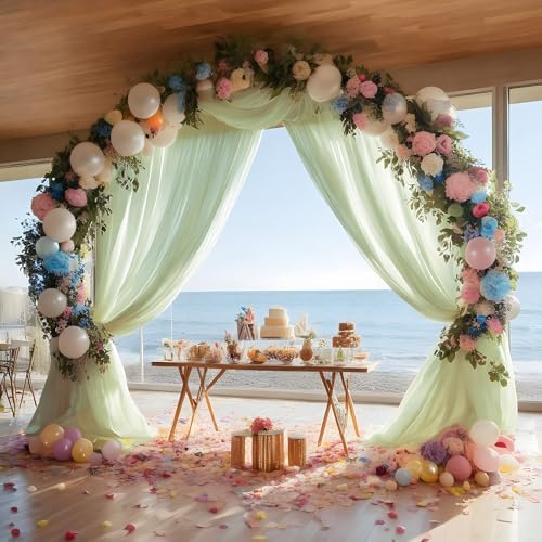 Sage Green Wedding Arch Draping Fabric Shimmery Sheer Drapes 31" x 20 ft Extra Long Backdrop Curtains for Wedding Anniversary Party Summer Outdoor Events 4th July Photo Backgrounds - color: Sage Green, size: 240" L x 31" W (1 Panel)