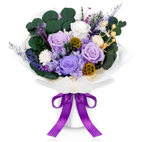 Perfectione Roses 4 Roses Mixed Bouquet for Mother's Day, Flowers for Delivery, Preserved Flowers Birthday Gift for Women Mom Wife Grandma Her, Light Purple - color: Light Purple 4 Roses