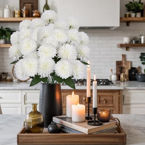 Zythrem Artificial Flowers for Cemetery 19" White Flowers Artificial Chrysanthemum Flowers Silk Floral Arrangements for Mother's Day Home Decor Memorial Day Wedding Table Centerpiece 2 Bouquets - color: White1