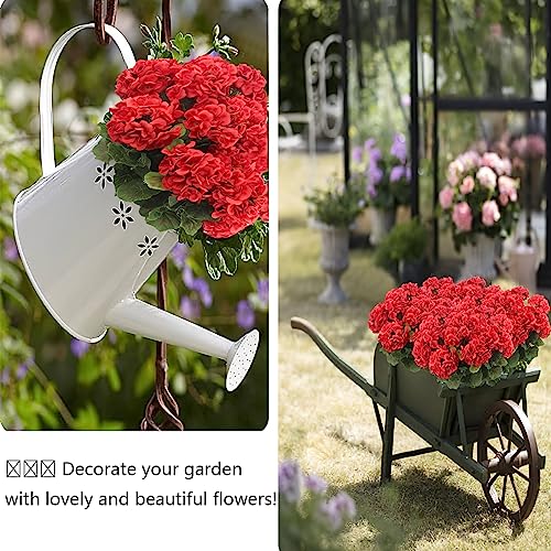 CISDUEO 4 Pcs Artificial Geranium Flowers for Outdoors Silk Geraniums Flowers Outdoor UV Resistant Red Fake Geranium Bush Faux Geraniums for Outdoor Planter Decor Indoor Garden Patio Table Centerpiece - color: Red
