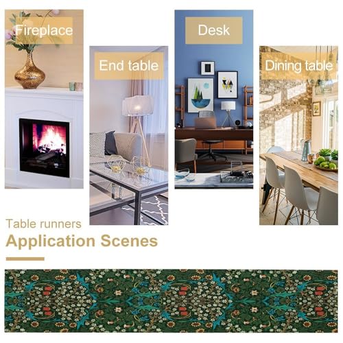 William Morris Style Botanical Table Runner for Table Decor, Art Rustic Flower Vintage Floral Printed for Kitchen Dining Room Living Room Farmhouse Party Office Holiday Decorate 13" x 36" - color: William Morris_5, size: 13"W x 36"L (Pack of 1)