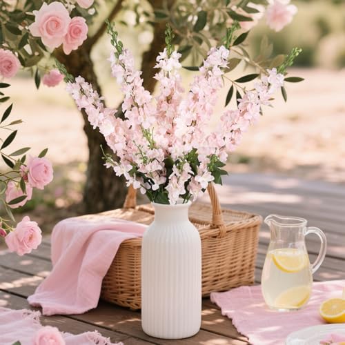 IPOPU 43.3" Pink Delphinium Artificial Flowers 5PCS Faux Delphinium Flowers Larkspur Long Stem Artificial Flowers for Wedding Table Centerpieces Home Garden Decor(Pink) - color: Pink