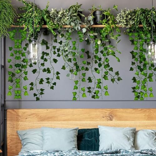 RECUTMS 258 FT Fake Vines Greenery Leaf Garland Ivy Vine Foliage Flowers Hanging for Wedding Party Garden Home Kitchen Office Aesthetic Wall Bedroom Living Room Wedding Party Patio Decor(36 Pack) - color: Green-36