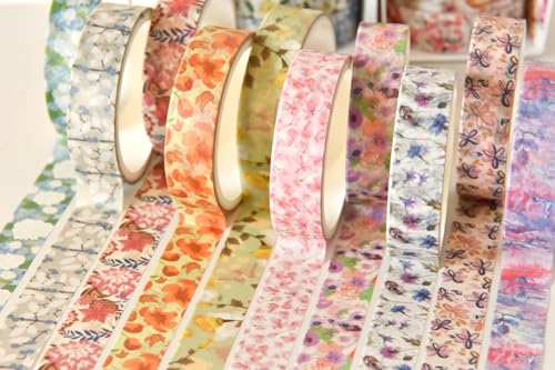 Flowers Washi Tape Set 30 Rolls Floral Patterns Decorative Skinny Slim Masking Tapes for Arts, DIY Crafts, Journals, Planners, Scrapbook, Wrapping (Blossoms Flourish) - color: Blossoms Flourish