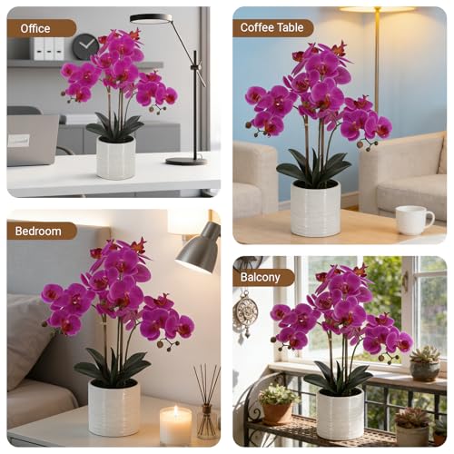 Fake Orchid Plant 23" Tall, Realistic Touch Leaves, Potted Phalaenopsis Artificial Plants Indoor for Home Decor Small Office Home Living Room-Dark Pink - size: 23 Inch Phalaenopsis Orchid Dark Pink