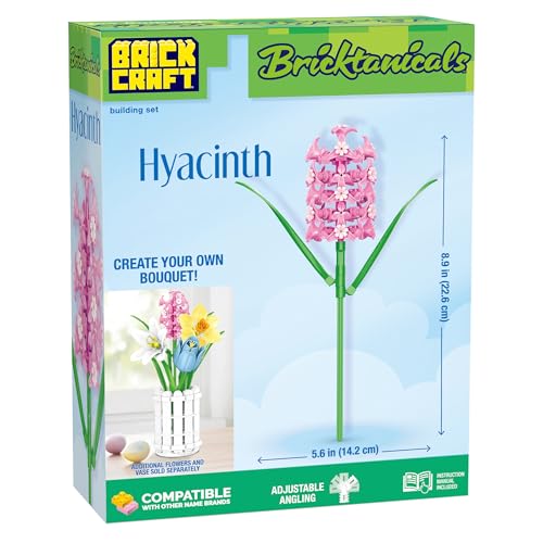 Bricktanicals Hyacinth Building Set - 100 Piece Pink Flower Brick Build Kit for Adults & Kids 8+ | Perfect Valentine's Day Beautiful Botanical Display | Home Décor Flower - style: Hyacinth Spring