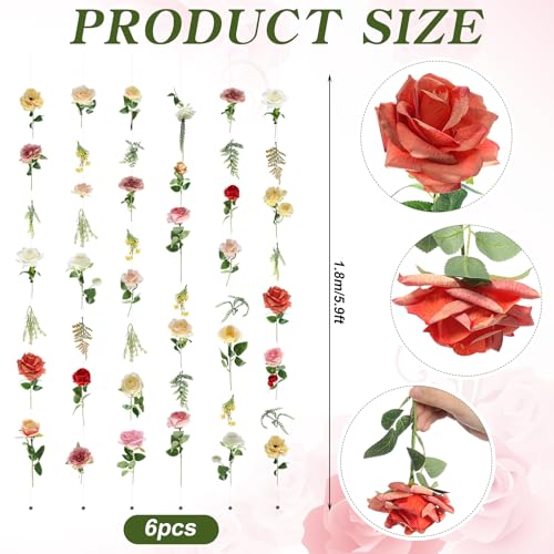 XunYee 6 Pcs 35.4 ft Flower Garlands Artificial Wildflower Vines Floral Hanging Backdrop Fake Flower Garlands Faux Silk Wildflower Vine for Wedding Bridal Shower Home Garden Wall Arch Decor (Vibrant) - style: Vibrant