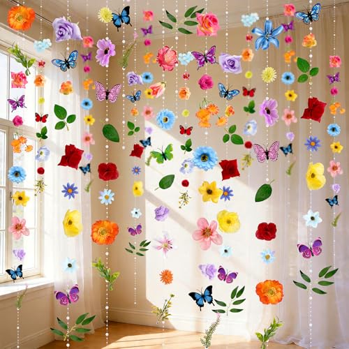 5pcs 36 ft Flower Garland Artificial Hanging Wildflower Garland Fake Silk Flower Vines Floral Garlands with Butterfly for Spring Summer Wedding Bridal Birthday Grad Party Backdrop Background Decor - color: Colorful, size: 5pcs