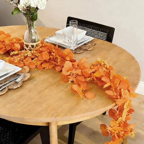 CQURE 3Pcs Eucalyptus Garland,Artificial Eucalyptus Leaves Table Greenery Garland Wreath Vines for Wedding Party Table Fireplace Bedroom Wall Room Decor - size: 17.7 Ft-Orange