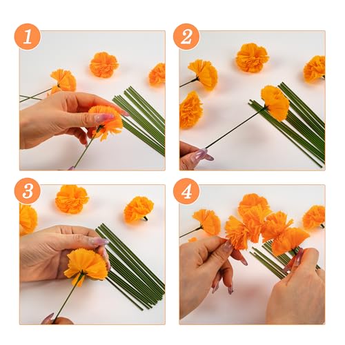50 Pcs Artificial Marigold Flowers,2" Silk Marigold Flower Heads with Stems,Orange Flowers Artificial for Diwali Decor,Indian Wedding,Home,DIY Wreath Garland,Day of The Dead Decorations - color: Orange-2inch