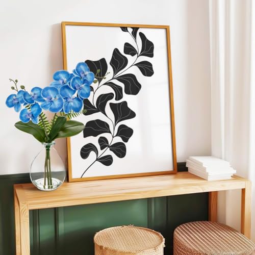 Oairse Blue Orchids Artificial Flowers, Faux Orchid in Glass Vase Real Touch Small Phalaenopsis Orchid Flowers Arrangements with Clear Vase Orchids Centerpiece for Dining Room Table - color: Blue & Clear