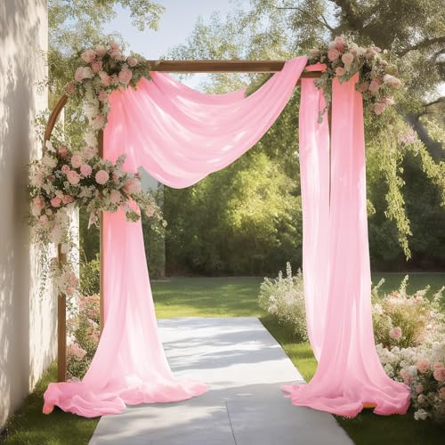 Baby Pink Wedding Arch Draping Fabric Shimmery Sheer Drapes 3 Panels Extra Long Backdrop Curtains for Wedding Anniversary Summer Outdoor Events 4th July Drapery, 31" x 20 ft - color: Baby Pink, size: 240" L x 31" W (3 Panels)