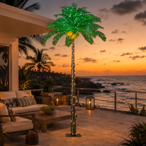 Lightshare 9FT Gorgeous LED Palm Tree with Coconuts - 368 Lights, Artificial Tropical Decoration for Indoor and Outdoor, Home, Patio, Christmas & Nativity Scenes - size: 9ft