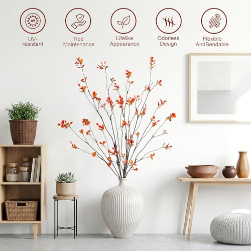 Ttranewsoo Fall Stems Artificial Ficus Branches, Faux Eucalyptus Stems Fall Decor, Fake Leaves Fall Decorations for Home, Autumn Table Decor Fall Branches for Vase 47.2 Inch,Yellow, 4 Pcs - color: Orange4