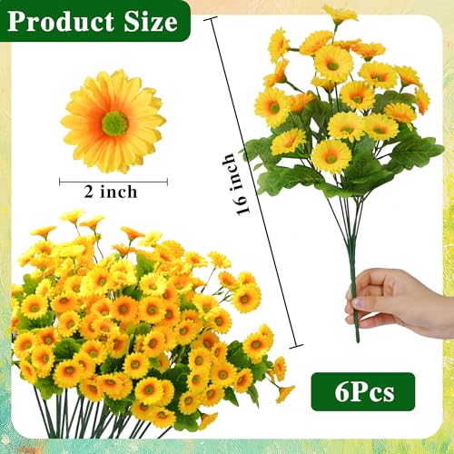 Waipfaru Artificial Flowers for Outdoors Faux Plants, UV Resistant Artificial Outdoor Flowers, Yellow Silk Daisy Realistic Fake Mums Flower for Front Porch Spring Home Planter Patio Decor, 6 Bundles - color: Yellow, size: 6 PCS