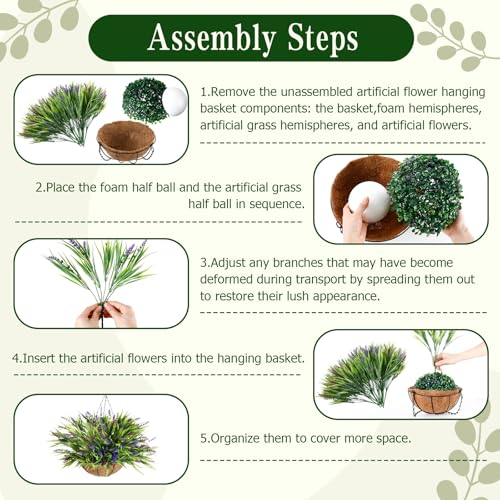 Hotop 2 Pack Outdoor Artificial Lavender Hanging Plants with Basket 16 Bundles UV Resistant Lavender in Coconut Liner Pot Spring Flowers Decor for Porch Patio Home Garden Decor(Light Purple,Purple) - color: Light Purple ,Purple