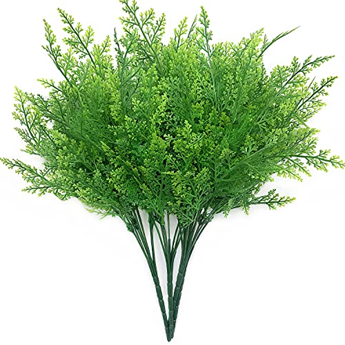 Artificial Ferns Plants, Fake Fern Greenery Plastic Plant Faux Shrub for Indoor Outdoor Home Garden UV Resistant Green Leaves Decor Garland Boston Grass Party Wedding Christmas Decorations 4 Pack - color: Fern Grass/ 4 Pack