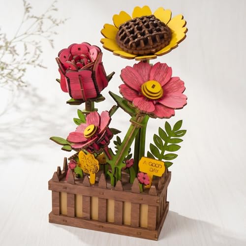 3D Wooden Flower Puzzle for Adults, Wooden Wildflower Bouquet Model Building Kit, DIY Artificial Floral Stem for Home Decor, Unique Birthday for Women, Mom & Teens