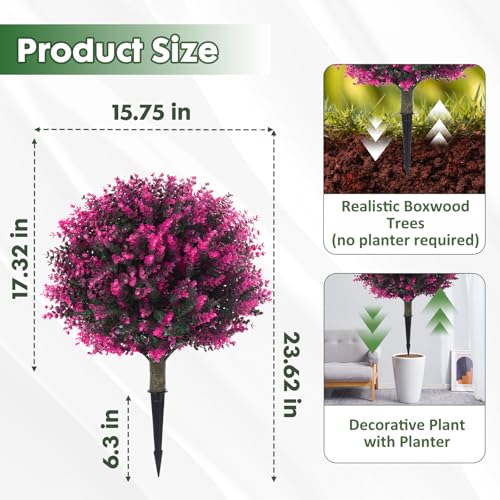 Set of 2 Artificial Red Boxwood Topiary Ball Shrubs, 21.6" UV-Resistant Faux Outdoor Plants with Ground Spikes — Realistic Decorative Bushes for Porch, Patio, Garden, and Yard Décor - color: 2pcs 21.6in Red Boxwood