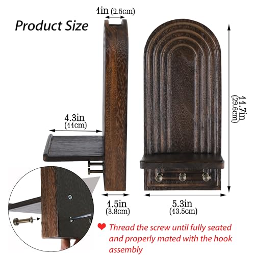 3-in-1 Wooden Wall Organizer - Planter Vase + Candle Sconces + Hooks (No Dried Flower)- Farmhouse Hanging Decor Boho Wall Art for Indoor Plants Artificial Eucalyptus for Living Room Bedroom Brown - color: Brown