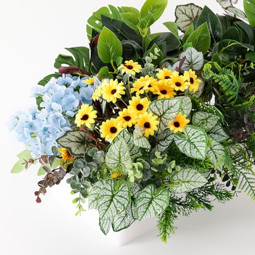 WINTS 24 Pcs Outdoor Artificial Plants UV Resistant Fake Greenery Stems Faux Shrubs for Front Porch Patio Garden Window Box Indoor Outside Home Decor