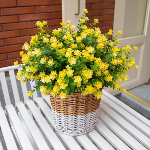 Artificial Flowers for Outdoors, 12 Bundles UV Resistant Artificial Outdoor Flowers, Not-Fading Plastic Fake Flowers for Outdoor Planters for Home Garden Porch Yard Decor,Yellow - color: Yellow