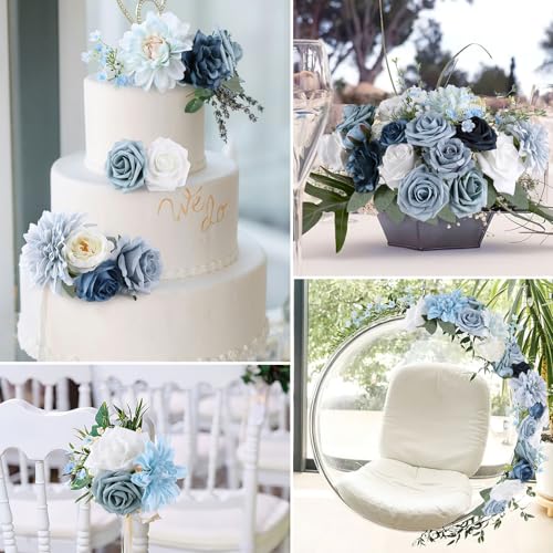 AGIRL Artificial Flowers Combo Silk Mix Blue Fake Flower with Stems for DIY Wedding Bouquets Centerpieces Arrangements Table Chair Decor Baby Shower Home Decor (Light Blue) - color: Light Blue