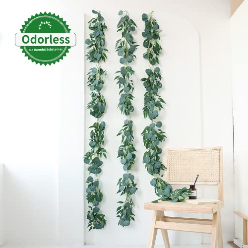dallisten 3 Strands Artificial Vines Kit, 78" Silk Eucalyptus Ivy Garland Green Leaves Natural Odorless, Fake Greenery Hanging Plants Decoration for Home, Bedroom, Wall, Party, Wedding Decor - color: Red Blue
