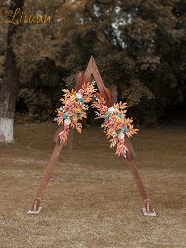 Lisuun Wedding Arch Flowers, Artificial Flowers for Decoration, Large Flower Swag for Boho Styles Wedding Ceremony Floral Decor - Pack of 2 - color: Orange&pampas Dark Coffee