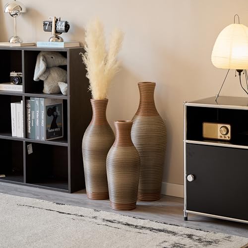 Floor Vases Rattan Brown Harbuba Tall Floor Vases Set of 3 28/24/20 inch Height - Large Artificial Rattan Pampas Grass Vase for Living Room, Big Standing Vase - color: Floor Vases Imitation Rattan D
