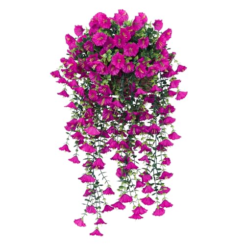 SJL Artificial Flowers for Outdoors Hanging Planters for Outdoor Plants Realistic Morning Glory Silk Flowers with Stems Artificial Eucalyptus Stems for Spring Balcony Backyard Kitchen Decor(Fuchsia) - color: Hanging Fuchsia