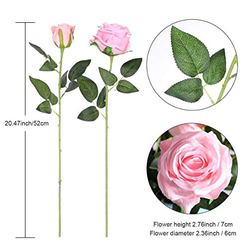Hawesome 12PCS Artificial Silk Flowers Realistic Roses Bouquet Long Stem for Home Wedding Decoration Party (Pink, 6 Flowers 6 Buds) - color: Pink, size: 6 Flowers 6 Buds