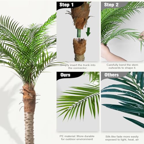 Artificial Phoenix Palm Tree 8ft Tall Outdoor Indoor Decor Fake Plants with 18 Adjustable Leaves, Large Faux Sago Palm Tree for Home Office Living Room Yard Outside Patio Poolside (2, 8ft) - size: 8ft