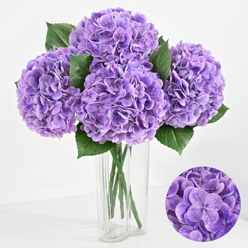 Artflower 4Pcs Real Touch Hydrangea Artificial Flowers, 22.5'' Purple Full Latex Faux Hydrangea Flowers for Home Floral Arrangements Wedding Bouquets Kitchen Table Centerpiece Decorations - color: Purple, size: 4 Pcs