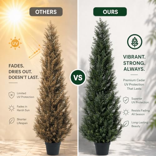 6 Feet Pre-Potted Evergreen Outdoor Artificial Cedar Tree for Front Porch Decor, Outdoor Entryway Decor Fake Tree, Tall Faux Tree with UV Resistant Coating (2 Pack) - color: 2 Pack