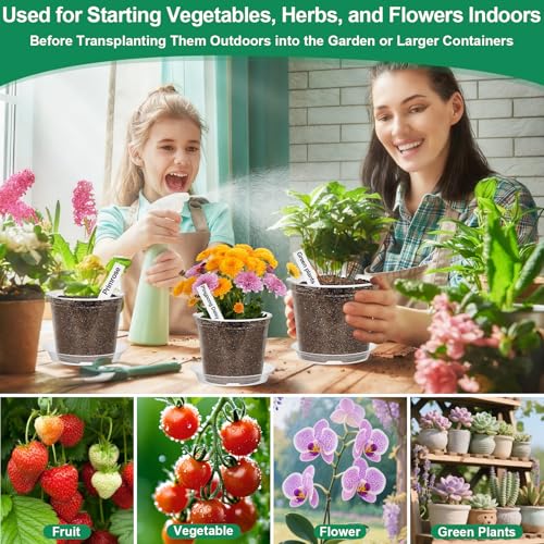 Jollidecor 45Pcs Clear Plastic Nursery Pots with Drainage Holes and Saucers, 3/4/5/6/7Inch Seedling Starter Flower Pots with Tool for Indoor Outdoor Gardening Flower, Herb, Succulent Transplanting - size: 3/4/5/6/7 Inch