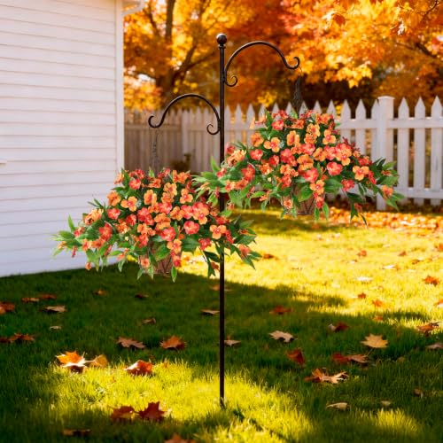Hommyea Fall Artificial Flowers for Outdoor Fall Decor, 2 Bundles Fake Flowers UV Resistant Faux Silk Flowers No Fade Plastic Flowers for Outside Planters Home Porch Patio Yard Garden Decor - color: Orange,autumn Sunset Red