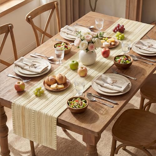 Artoid Mode Burlap Brown Farmhouse Woven Table Runner, Seasonal Holiday Rustic Kitchen Dining Table Decoration for Home Party Decor 12x72 Inch - color: Burlap Brown, size: 12" x 72", Table Runner