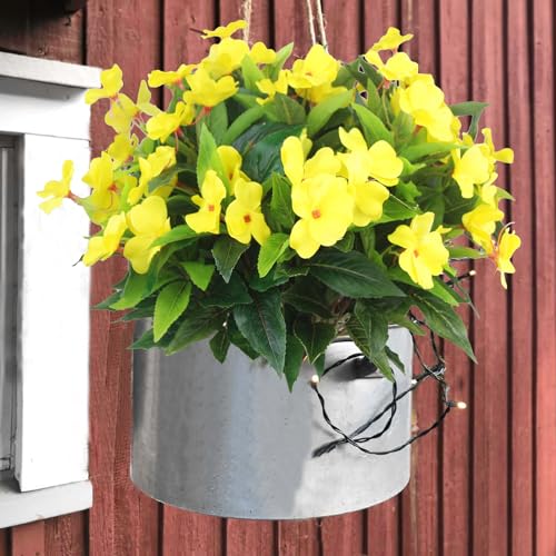 CITYES 4 Pcs Artificial Flowers Outdoor Impatiens UV Resistant Silk Impatiens Flowers Yellow Faux Flowers Impatiens Bushes Artificial Impatiens for Pot Patio Lawn Garden Hanging Basket Porch Decor - color: Yellow