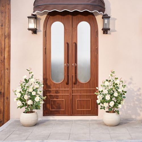 VeriNatural Fake Rose Plants,3Ft(36") Orange Artificial Roses,UV-Resistant Faux Silk Flowers for Indoor Outdoor,Potted Faux Trees for Home Decor, Courtyard,Patio, Front Porch Topiary Set of 2 - color: Yellow, size: 3ft