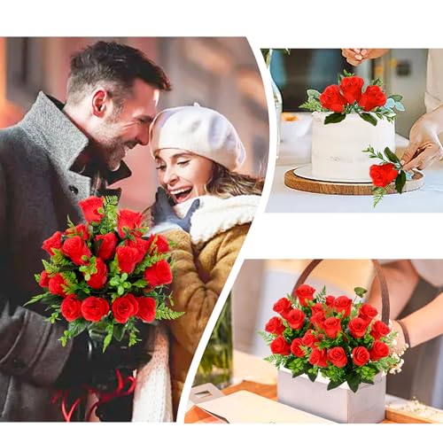 XONOR Artificial Rose Flowers - 4Bouquets Realistic Fake Silk Roses for Wedding Party Home Centerpieces Office DIY Cemetery Grave Decoration (Pack of 4, Red) - color: Red