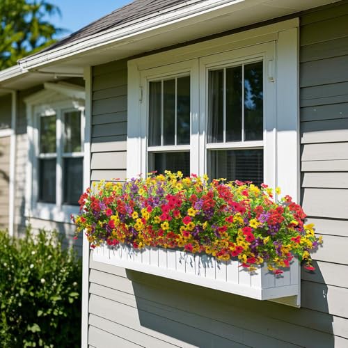 Artificial Flowers for Outdoor, 16 Bundles UV Resistant No Fade Greenery Plants Faux Plastic Flowers for Indoor Outdoor Room Wall Wedding Patio Porch Decor