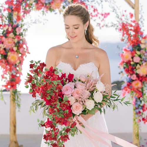 4PCS Red Bougainvillea Artificial Flowers 37.4" Long Stem Flowers Silk Fake Bougainvillea Branches for Wedding Centerpieces Home Garden Outdoor Decoration (Red) - color: Red