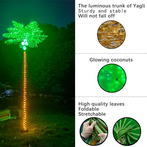 Fairyrain Artificial Palm Tree 9.5FT 305Led Outdoor Lighted Palm Trees | Metal Heavy Duty Palm Tree for Outside Patio Tropical Decorations Party Hawaiian Jungle Christmas Nativity Beach Garden Park - size: 9ft 6in
