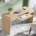 63" Modern Computer Desk with 2 Drawers, Wood Curved Executive Desk with Keyboard Tray & Power Outlet, Writing Desks with Storage for Home Office, Study Room, Living Room (Natural) - color: Natural