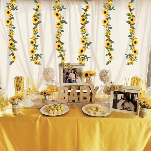 6 Pack Artificial Sunflower Garland 7.2FT Fake Silk Sunflowers Decor Hanging Yellow Flower Vines Party Garlands for Birthday Baby Shower Wedding Garden Home Table Decorations