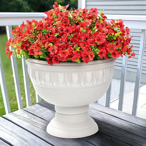 Artificial Flowers for Outdoor Indoor Garden Home Decoration, Faux Flower Daisy with Eucalyptus Leaves Fake Plants Greenery Boxwood Porch Patio, 12 Bundles - color: Red