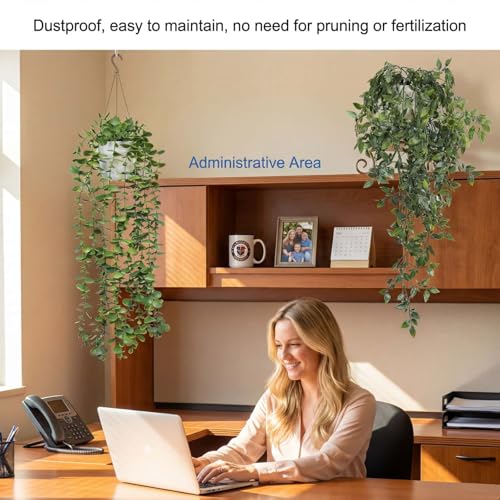 4 Pack Artificial Hanging Plants for Shelf,Fake Plants for room decor,String of Pearls,Mandala & Pea Pod Leaves in Pots for Indoor Outdoor Shelf Wall Decor - Realistic Faux Greenery(white flowerpot) - size: 4in1-white