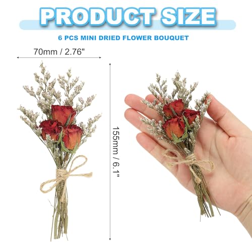 PATIKIL Mini Dried Flower Bouquet, 6 Pcs Rose Natural Wildflower with Stem Decor Baby's Breath Boho Floral Plant Flower for Crafts DIY Photo Props Gift Wedding Decor, Red - color: Red